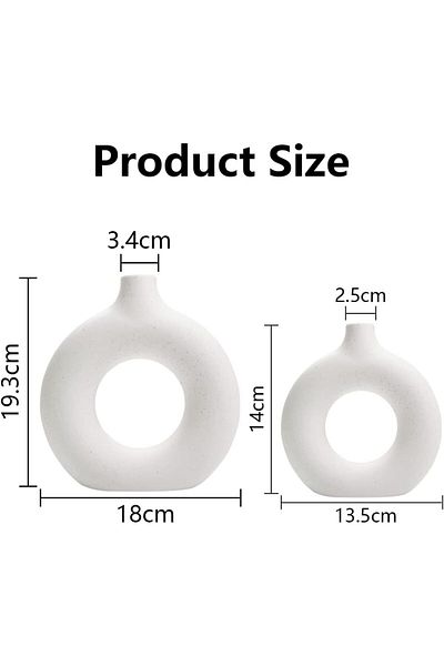 Generic Noczom White Creative Circle Ceramic Vase 2 Pieces Set, Modern Minimalist Round Hollow Vase, Creati
