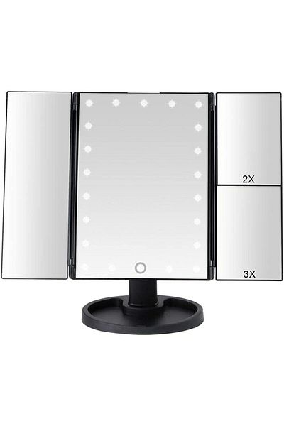 Biki Makeup Mirror with 22 LED Lights, Touch Operated, 1X/2X/3X/10X Magnification, Foldable Cosmetic