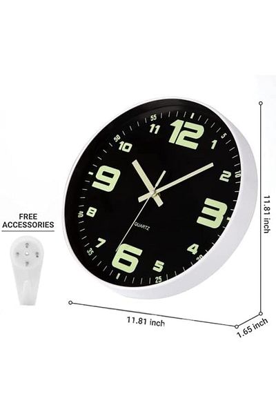 Generic 12inch Luminous Clocks Battery-Operated Silent Glow in The Dark wall Clock for Office Kitchen Bedro