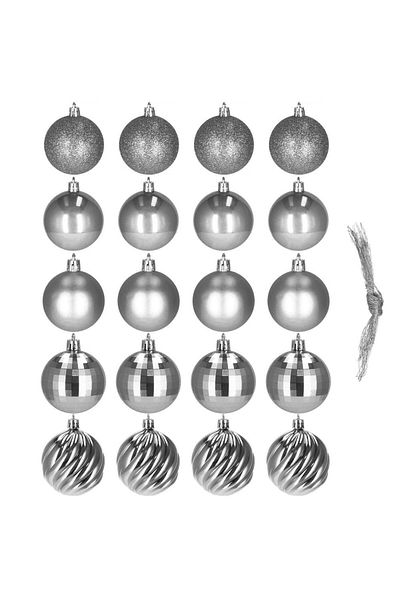 Springos Set of 20 Christmas baubles, 6 cm, 5 designs, grey