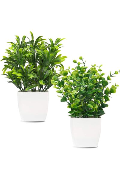 ALFAHA نبتة أوكالبتوس اصطناعية صغيرة في وعاء بلاستيكي