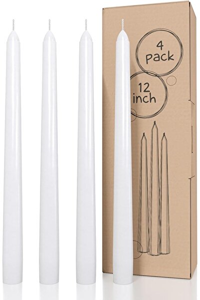 007 شموع كاندواكس البيضاء المدببة، 30 سم، بدون تنقيط - عبوة من 4 قطع، بدون را...