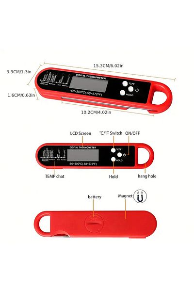 Choice Black 1pc-digital Backlit Folding Bbq Kitchen Cooking Ready-to-read Thermometer