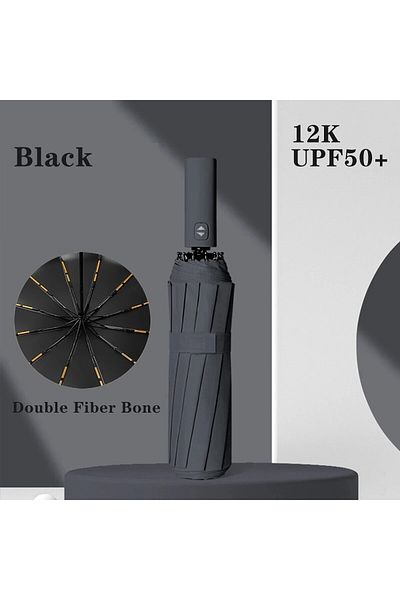 Choice 1pc black 1pc Wind Resistant Folding Automatic Umbrella Rain Black Coating 12 Bones Parasol Rain Aut