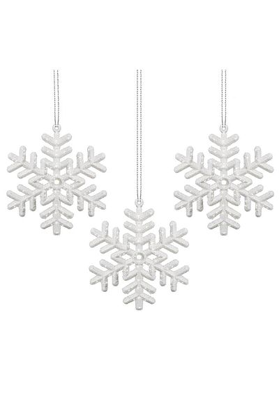 Springos Snowflake Christmas Tree Decoration Set, 3 Pieces, 9.5 Cm, ​​With String, White With Glitter