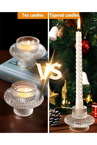 TERRIFI 6-Piece Glass Taper Candle Holder Set for Taper Candles and Tea Lights