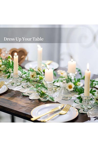 Generic Excefore 12 Pcs Taper Candle Holders Set, Clear Glass Crystal Candlestick Holders, Ideal for Weddin
