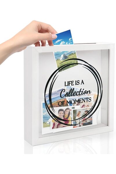 KASTWAVE إطار صندوق الظل 8 × 8، صندوق تخزين الصور الخشبي، أبيض