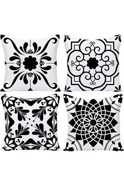 MAKINGTEC Geometric Black Flower Pillow Covers, 18x18, Set of 4