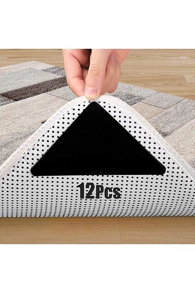 Generic DOUKI 12 Pcs Non Slip Rug Pads for Hardwood Floors and Tiles, Reusable and Washable, Black, 4'' x 4