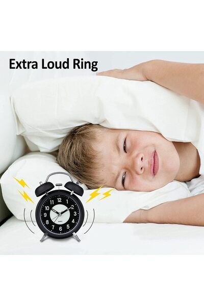 Generic Loud Silent Ticking-Free Retro Twin Bell Alarm Clock with Backlight - Black, Analog Quartz