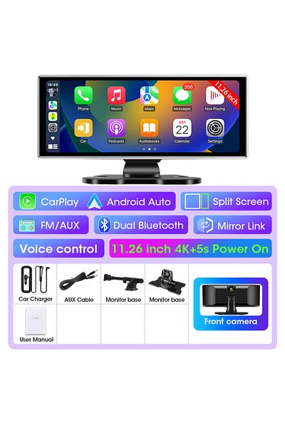 Develuck With 128g Card 11.26inch-front Cam 10/11.26 Inch Dash Cam 4k Car Dvr Wireless Carplay & Android Auto