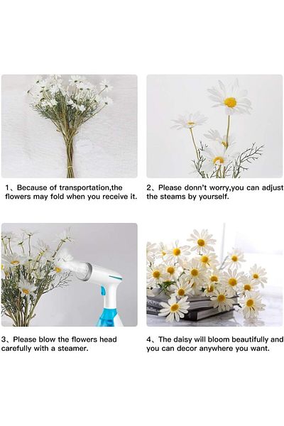 Generic Excefore 10 Pcs Artificial Cosmos Silk Flowers, White Plastic Gerber Daisy Floral Arrangements for