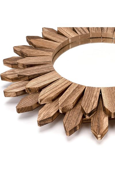 Generic Honiway Wall Mirror Decorative 12 inch Rustic Wood Mirror Sunburst Boho Mirror for Entryway Bedroom