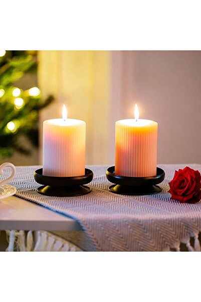 NALACAL Set of 2 Black Iron Pillar Candle Holders with Spike, 3.6"/9cm Diameter