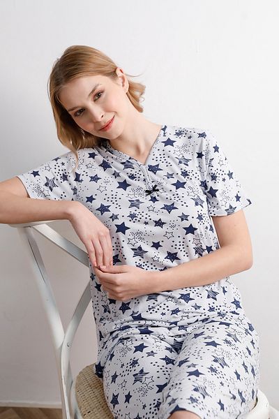 Fulla Moda Big Star Pattern Short Sleeve Capri Pajama Set