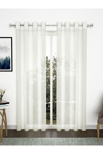 Generic Story@Home Crystal Long Door Curtains 9 Feet Set of 2, Polyester Zic Zac Print Transparent Long Doo