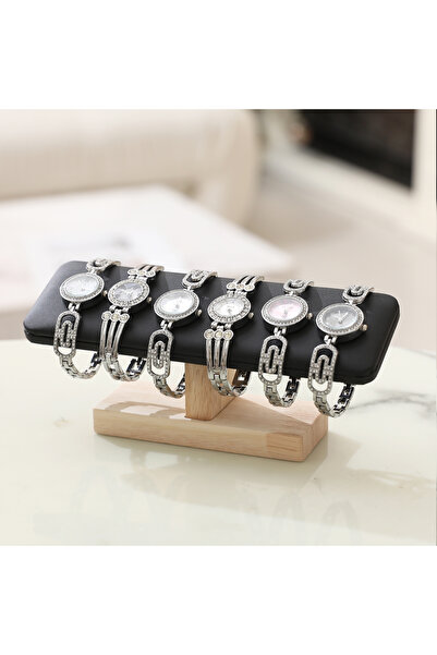 Choice Black Leather 1pc Wooden Base T-Shaped PU Leather / Velvet Bracelet Di...