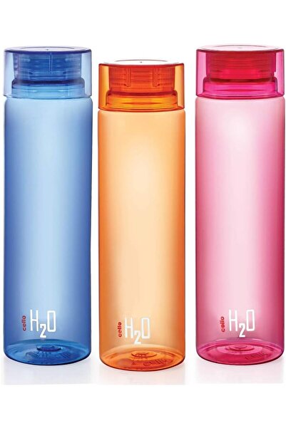 CELLO H2O Plastic Bottle, 1 litre, Set of 3, Colour May Vary, Multicolour
