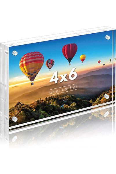 Generic Americanflat 4x6 Acrylic Picture Frame - Double Sided Picture Frame with Magnetic Corners - Transpa