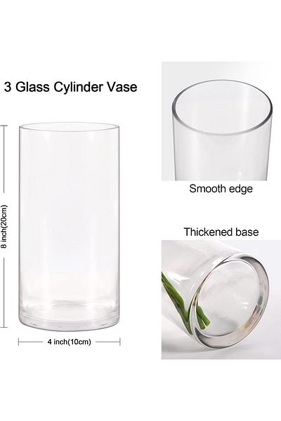 Generic Keketin Set of 3 Glass Cylinder Vases,8 Inch Tall Clear Flower Vase,Decorative Floral Vase for Home