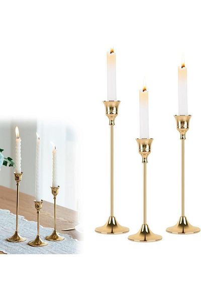 Generic Metal Taper Candle Holders Candlestick Holders Set of 3, Vintage Elegant Candle Stick Holders for H