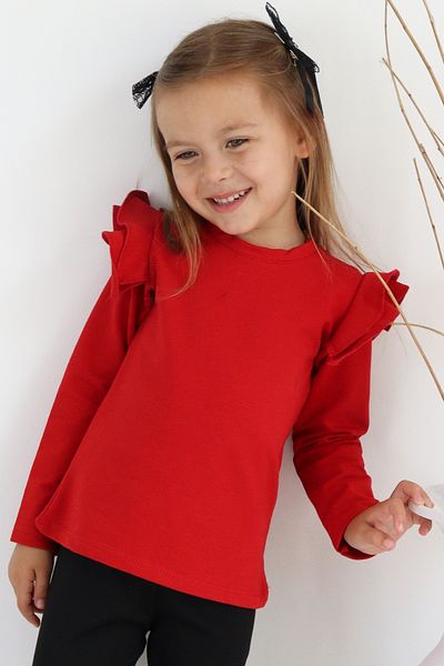 Parla Kids Girl's Red Shoulder Ruffled Crew Neck Christmas Body Sweatshirt