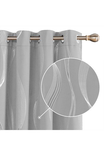 Generic Bolivia's Blackout Curtains, 2 Panels Silver Foil Print Thermal Insulated Black Out Curtains for Be