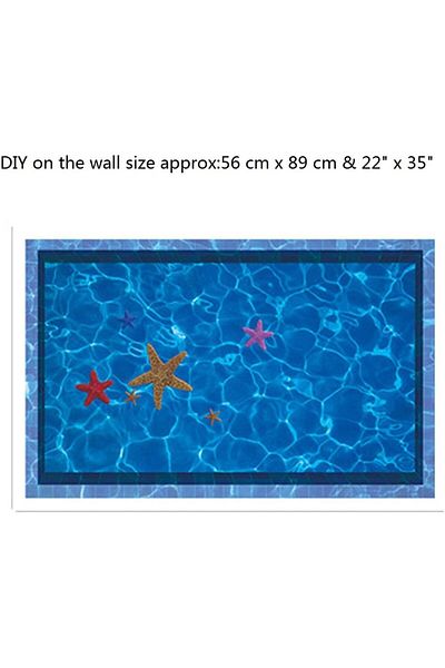 Generic HALAMODO Blue Swimming Pool Starfish 3D Floor Sticker for Bathroom Toilet Kitchen Living Room Porch