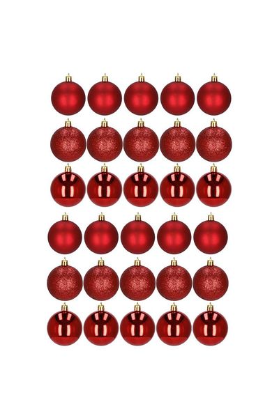 Springos Set of 30 Christmas baubles, 6 cm, matte, glitter, shiny, red