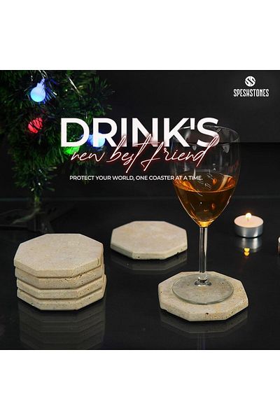 Generic Coaster for Drinks 3.75" Stone Coasters – Star Coaster Set of 6 for Travertine Décor.