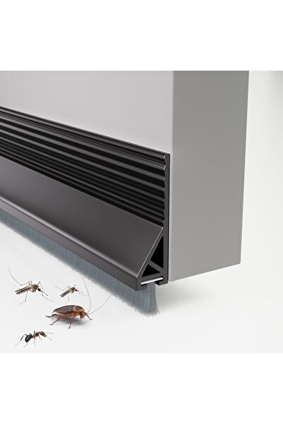 EXCEFORE سدادة تيارات هواء من السيليكون مع فرشاة - لاصقة أسفل ختم الباب (أسود)