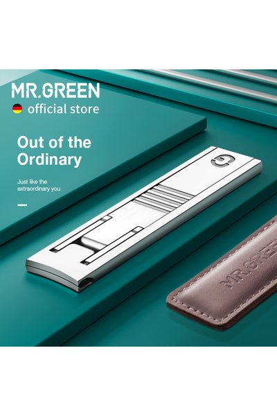 Choice مقص أظافر MR.GREEN رمادي فاتح، رفيع للغاية، محمول، بغطاء من جلد البقر،...