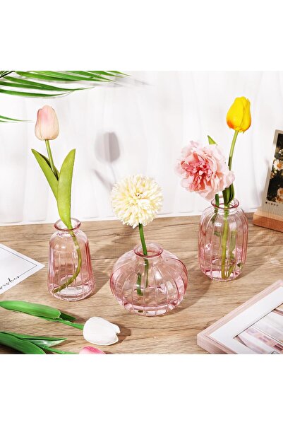 NALACAL Small Glass Vase Set of 3, Pink Bud Vases