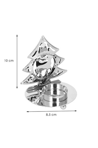 Springos Christmas Decoration Candle Holder, Tree with Reindeer Pattern, 10 X 9 X 7 Cm, Metal, Silver