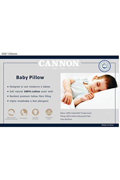 Cannon وسادة للأطفال |   الحجم: 26 × 42 سم |   عدد الخيوط 250 |   100% قطن |   وسادة سفر للأطفال، طقم سرير للنوم، وسادة مناسبة للسرير والأرضية |   اللون الأبيض