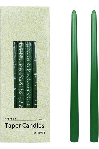 Zest Candle مجموعة شموع مدببة من 12 قطعة، 12 بوصة، لون أخضر هنتر