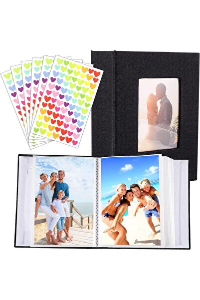 BIGTHREE ألبوم صور 4×6 - 100 صورة، غطاء نافذة، سهل التركيب 6×4 مع 6 ملصقات على شكل قلب