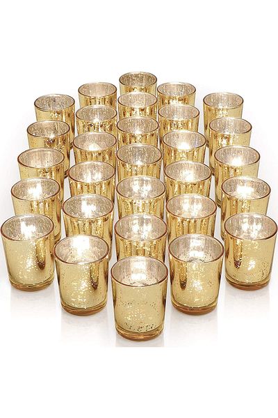 Generic Azonee 12Pcs Gold Votive Candle Holders for Table - Glass Votives Gold Candle Holder - Candle Holde