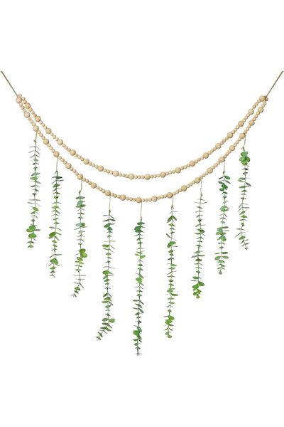 Arabest Hanging Eucalyptus Boho Wall Decor,Boho Bedroom Wall Hanging Wooden B...