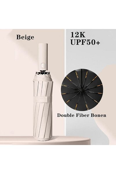 Choice 1pc Beige 1pc Wind Resistant Folding Automatic Umbrella Rain Black Coating 12 Bones Parasol Rain Aut
