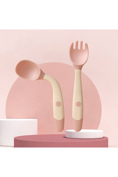 Choice Pink Heat Resistant Food Flexible PP Baby Rotatable Training Spoon and Fork Feeding Spoons