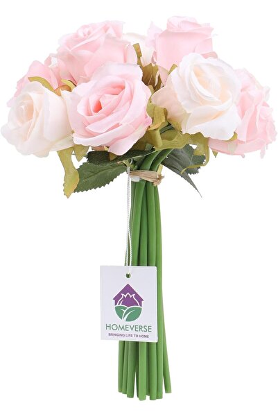 Homeverse 12 قطعة من نباتات الورد الاصطناعي الحريرية (أبيض كريمي)