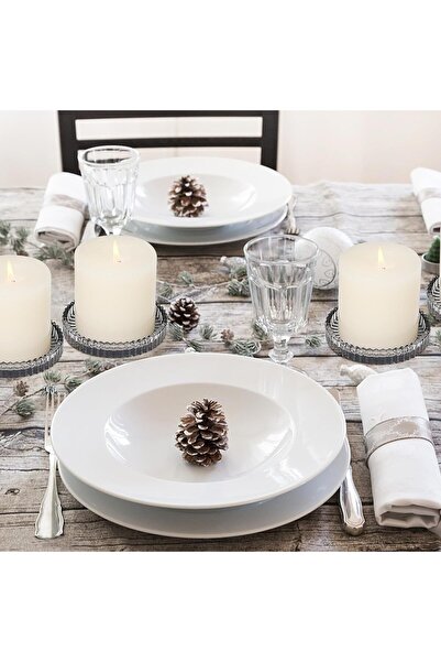 mCherry 6 Pack Glass Candle Holders, 4" Round Plate for Pillar Candles (Gray)