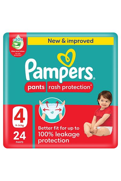 Pampers Rash Protection Pants Diapers, Size 4, 9-14kg, Value Pack, 24 pcs