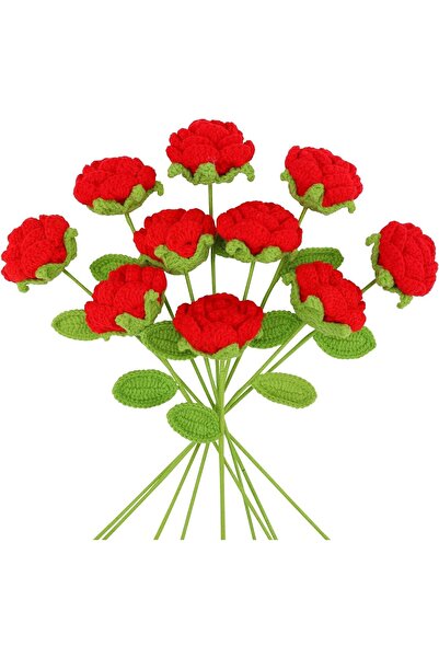 Generic زهور اصطناعية من أزون، زهور كروشيه مصنوعة يدويًا على شكل وردة لتزيين ...