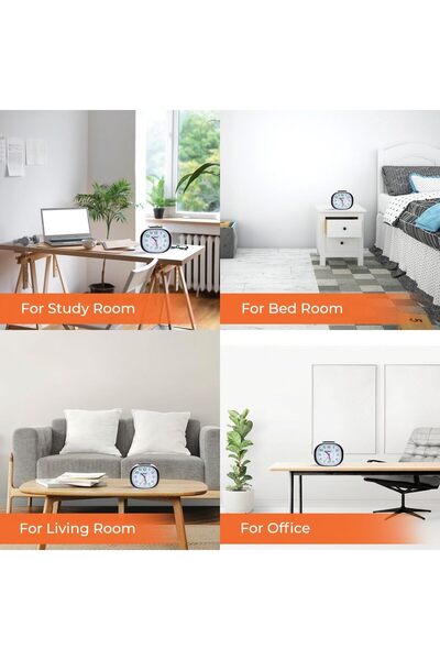 Geepas GWC26018 Silent Non-Ticking Bell Alarm Clock, White/Black, Plastic & Glass, Analog