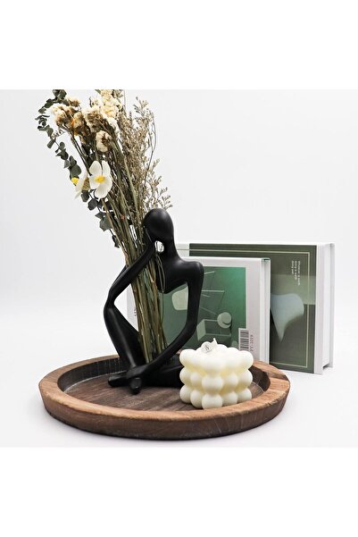 Generic تمثال دنيفني المفكر المصنوع من الراتينج - نحت تجريدي (أسود يمين، كبير)