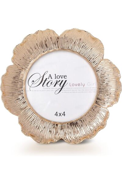 AZONEE إطار صورة دائري مزهر باللون الذهبي الوردي مقاس 4 × 4 بوصة مع زجاج عالي الدقة