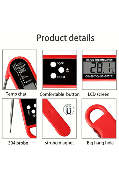 Choice black 1pc-Digital backlit folding BBQ kitchen cooking ready-to-read thermometer
